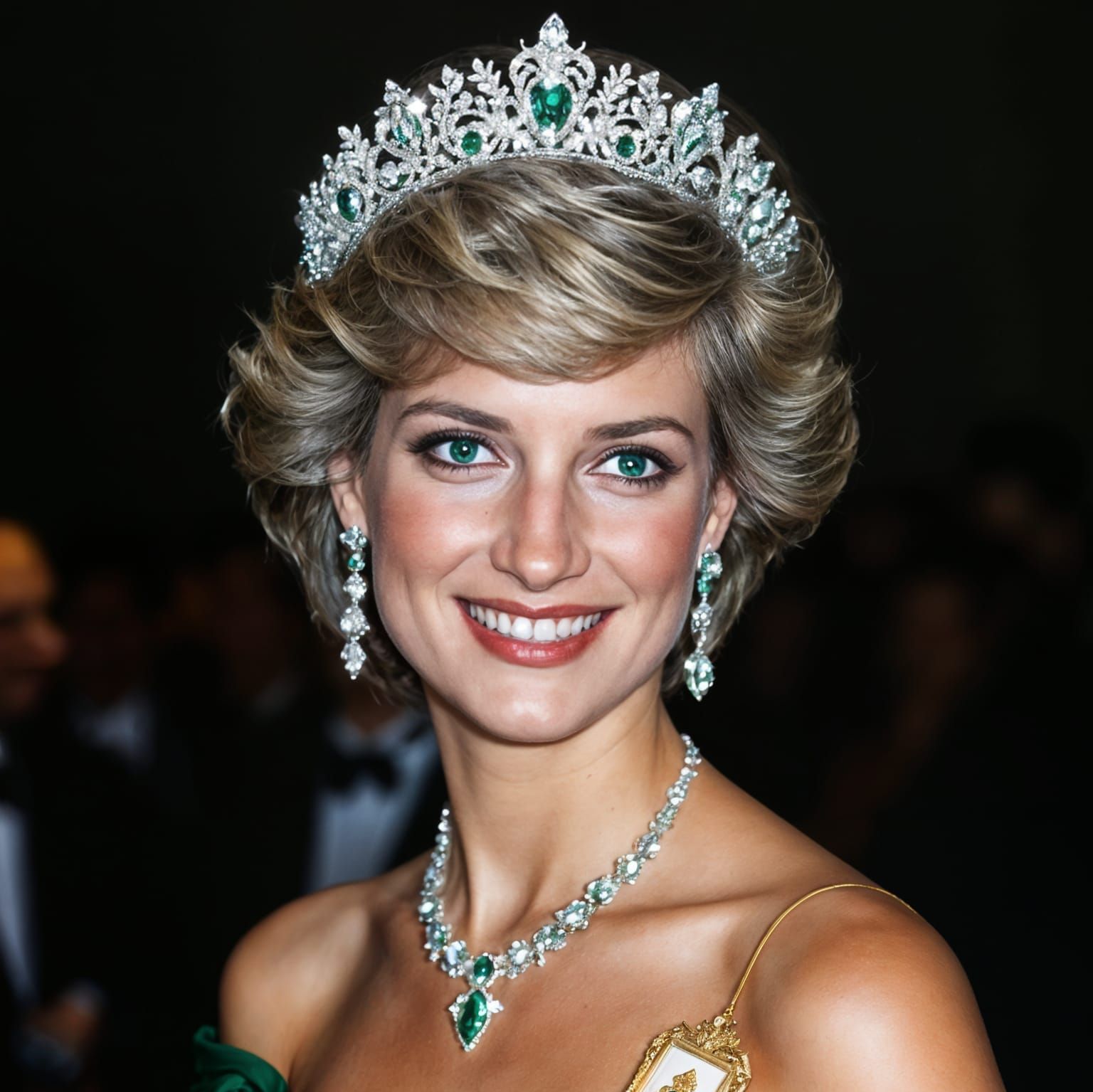 Elegant Princess Diana in Emerald Tiara and Gown