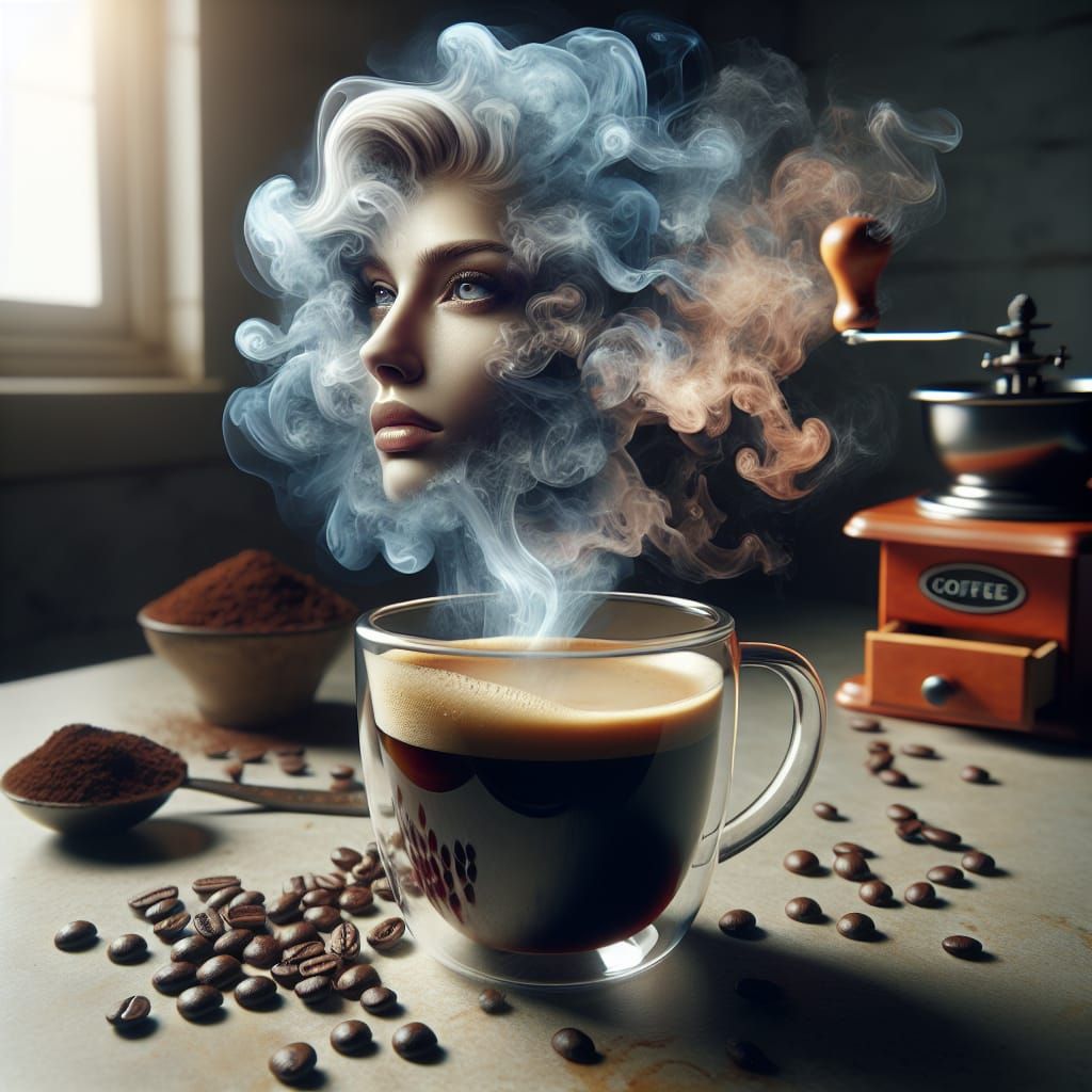 Coffee Steam Woman: Hyperrealistic Digital Art