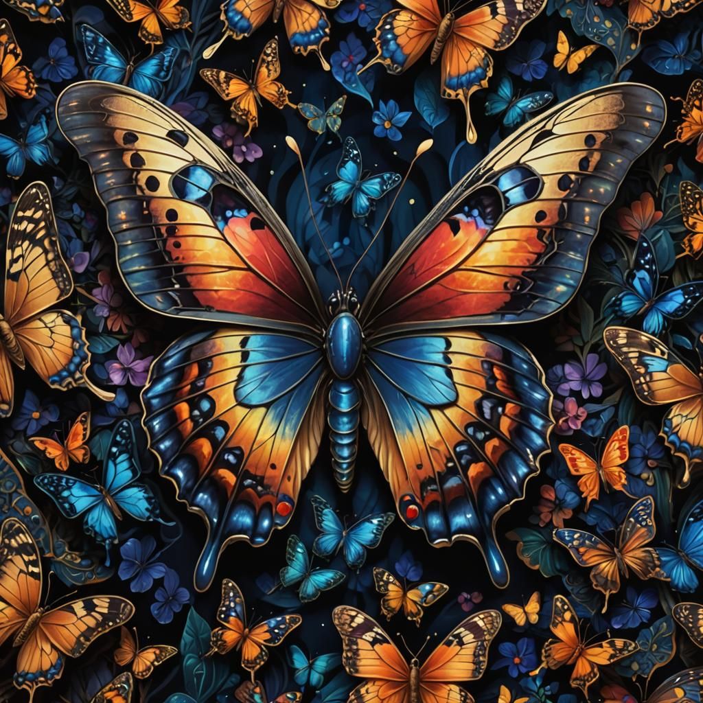 Butterfly Wings Displaying Intricate Fantasy Scenes