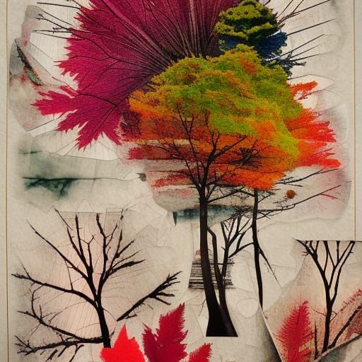 Maple Leaf Collage in Modern Boho Style