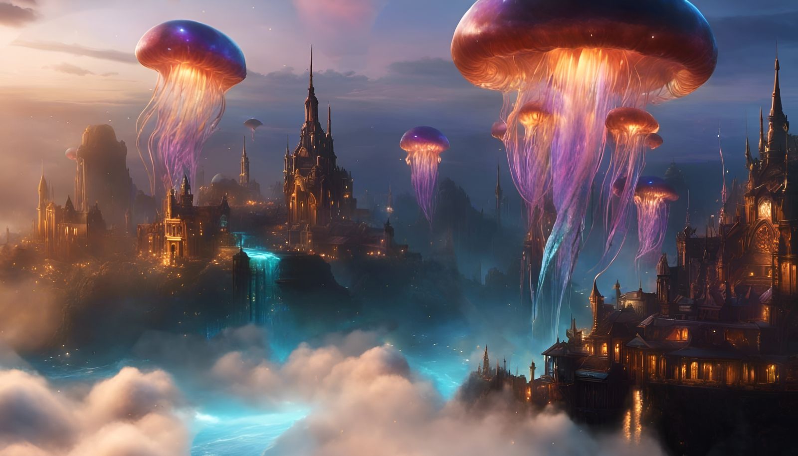 Shimmering Glitter Clouds in a Misty Sky