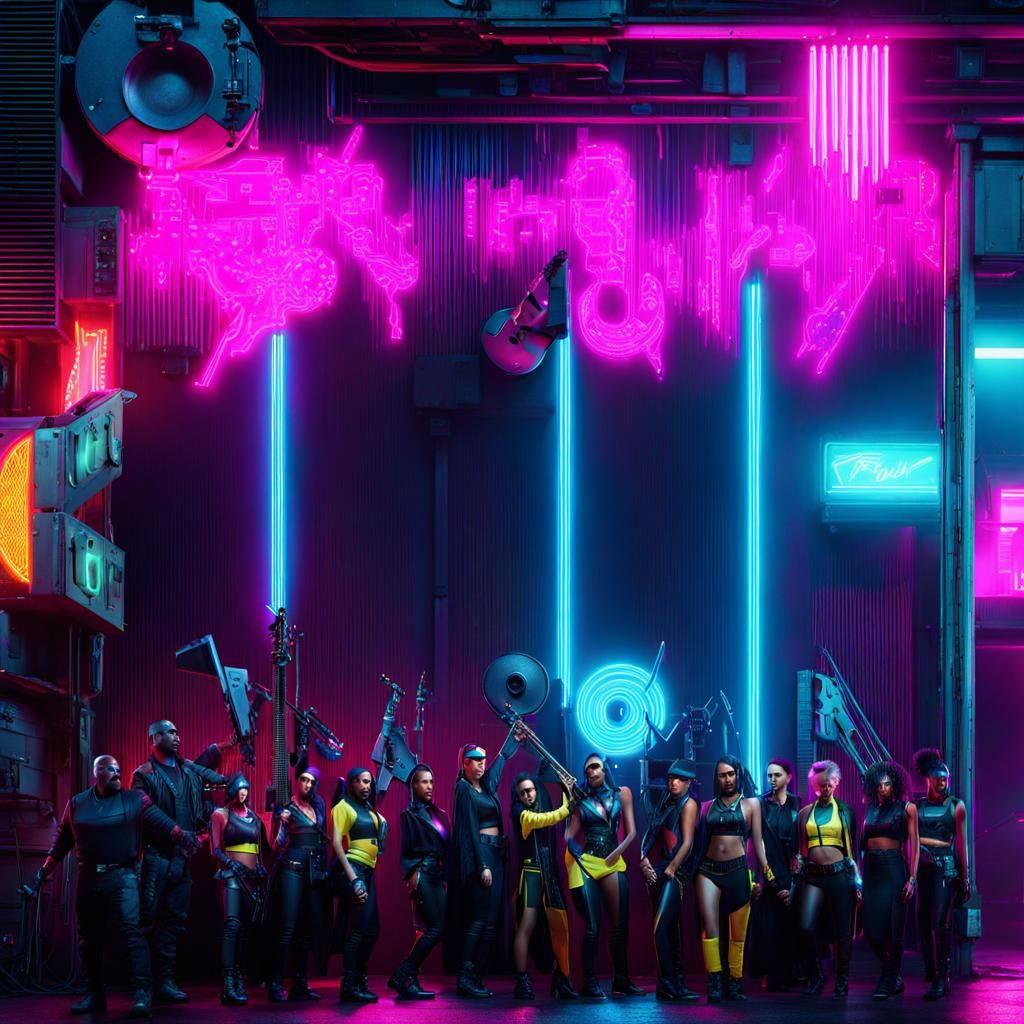 Brass band music album cover - cyberpunk version