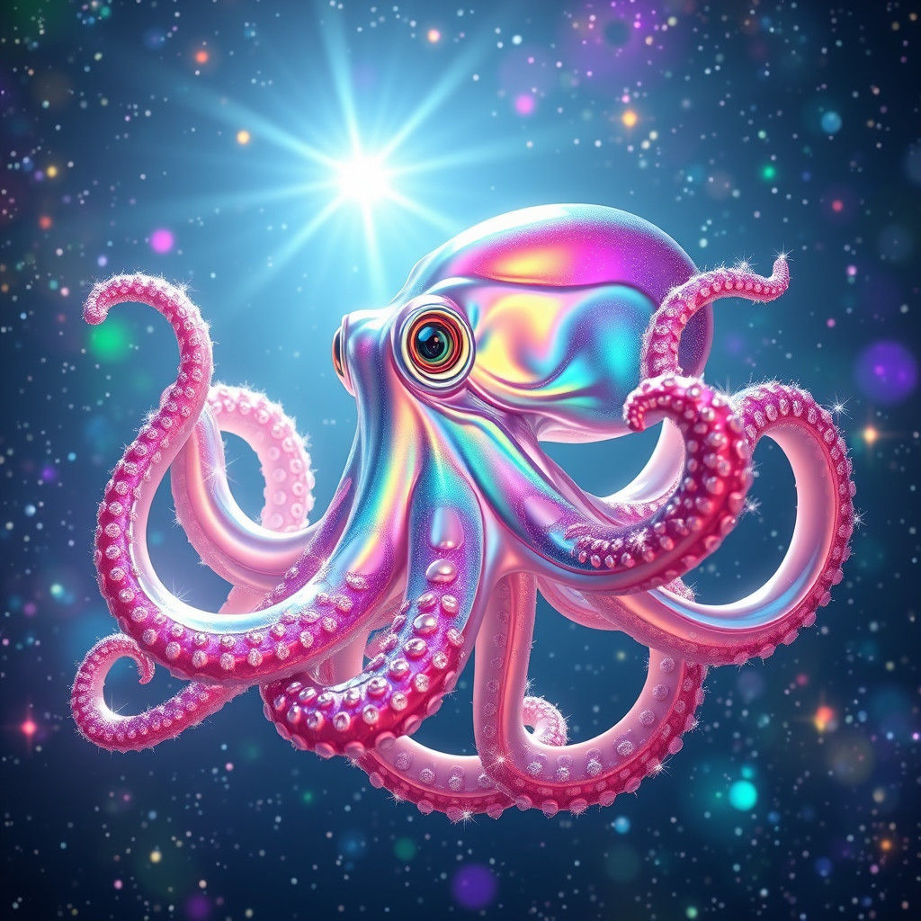 Iridescent Octopus in Jeweled Stars Galaxy