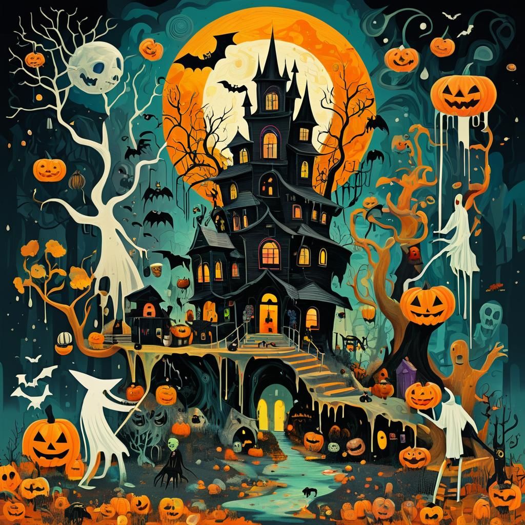 Halloween Characters in Abstract Expressionist Collage