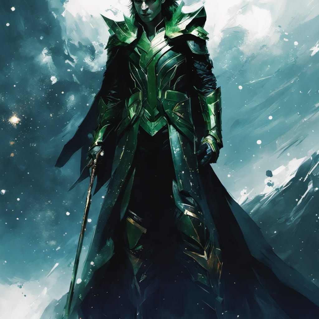 Loki, God of Mischief in Cosmic Art Style