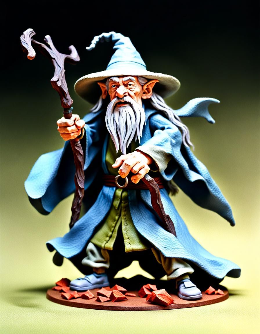 Claymation Gandalf Fighting Demon in Hyperrealism