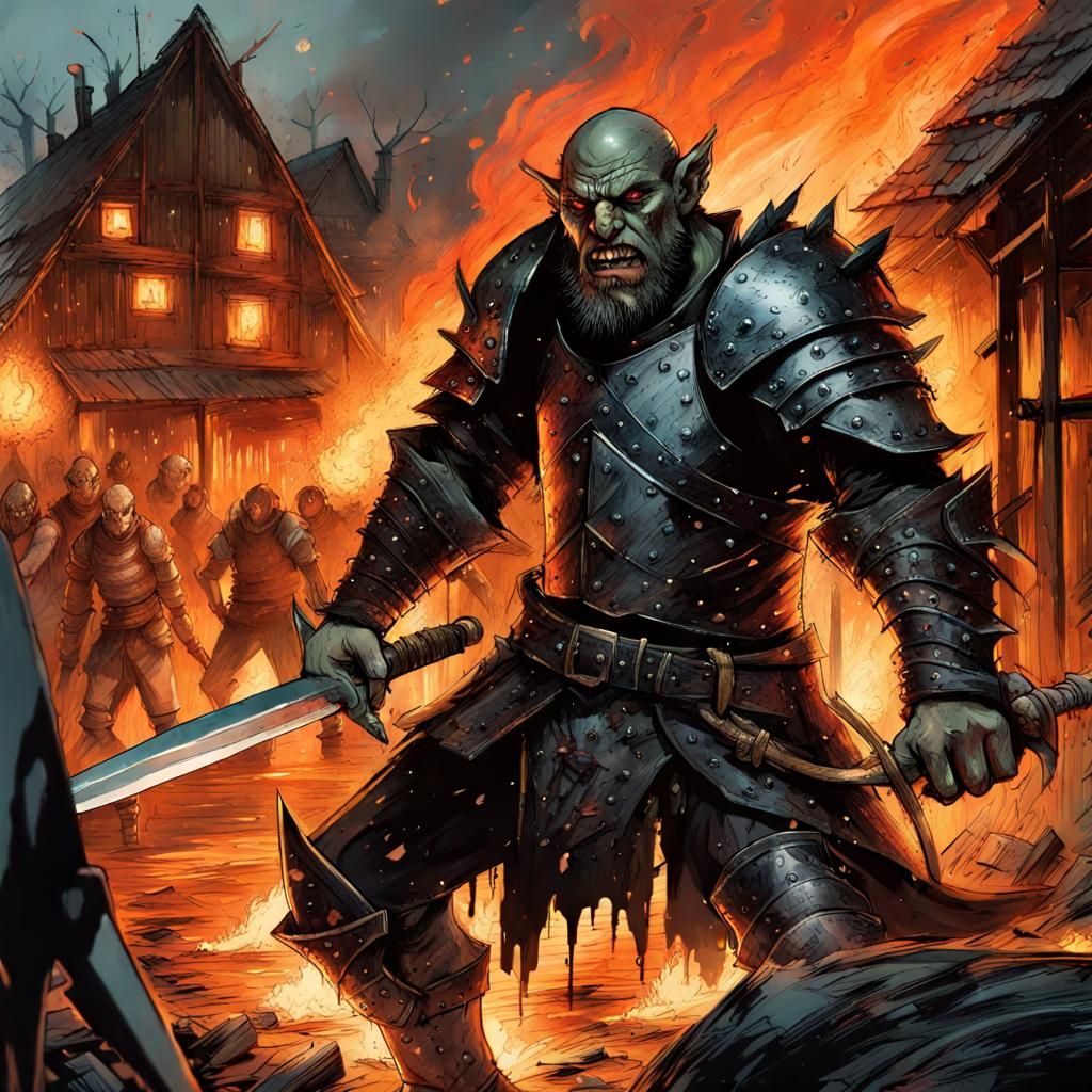 Epic Fantasy Fight: Warrior vs Orc in Anime Style