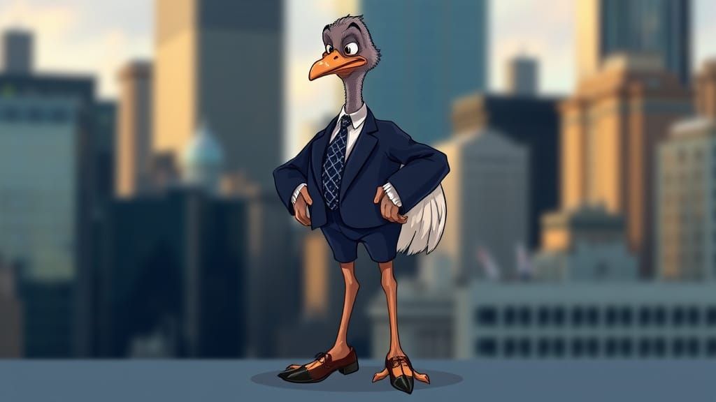 Anthropomorphic Emu in Business Attire