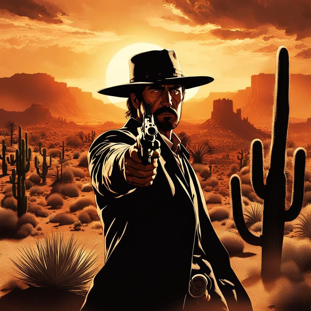 Dramatic Gunslinger Duel in Wild West Sunset