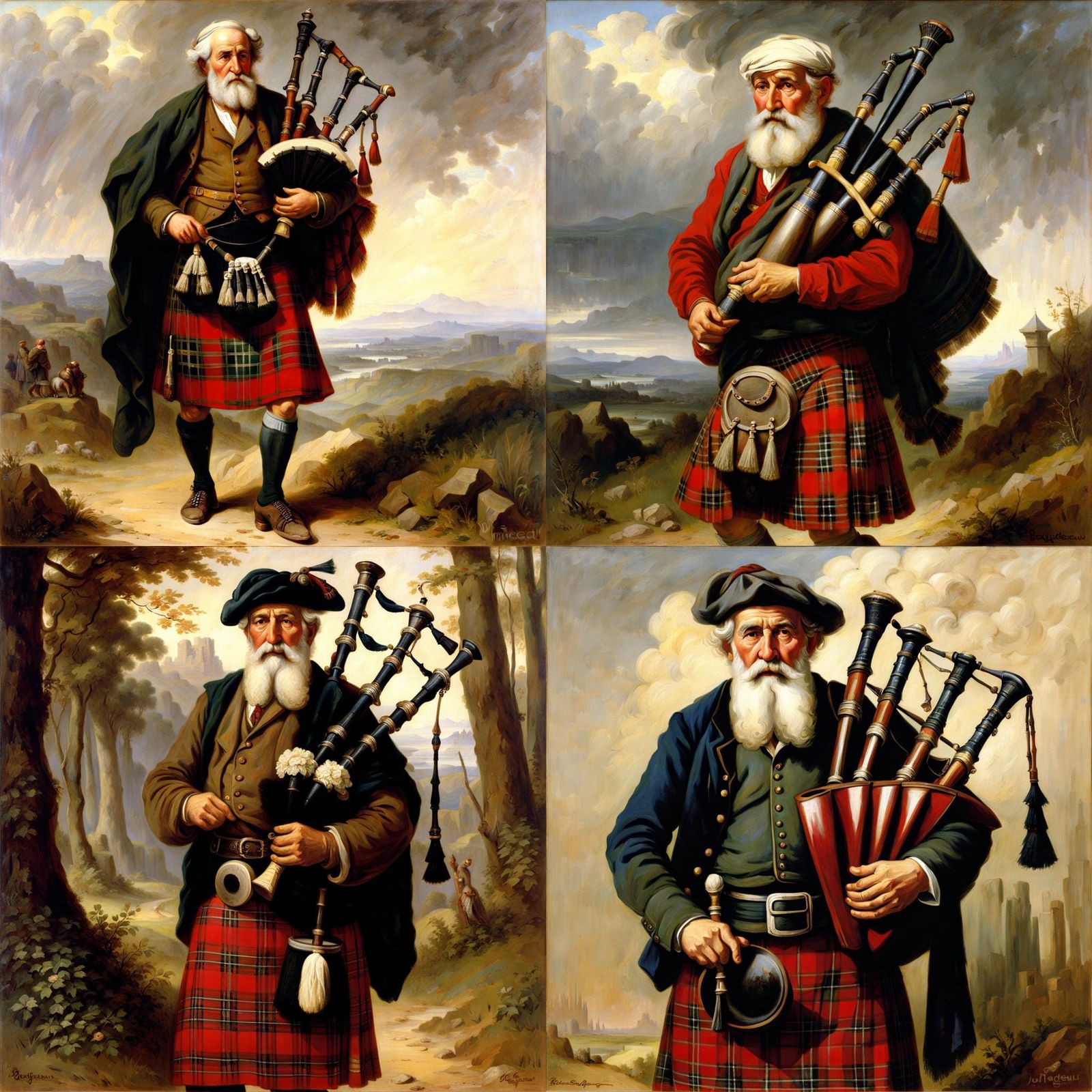 Scottish Highlander with Bagpipe in Academic Style
