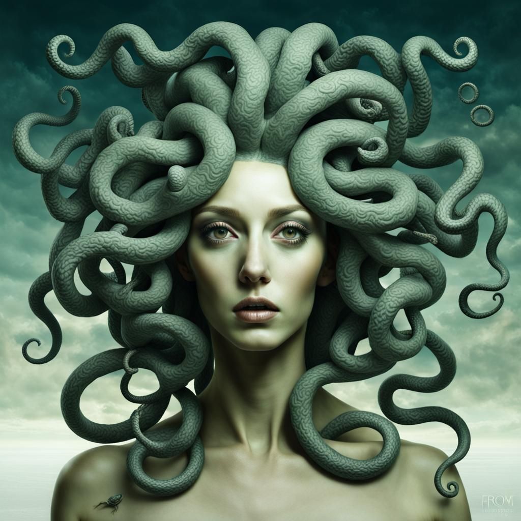 Surreal Portrait of Medusa with Snakes