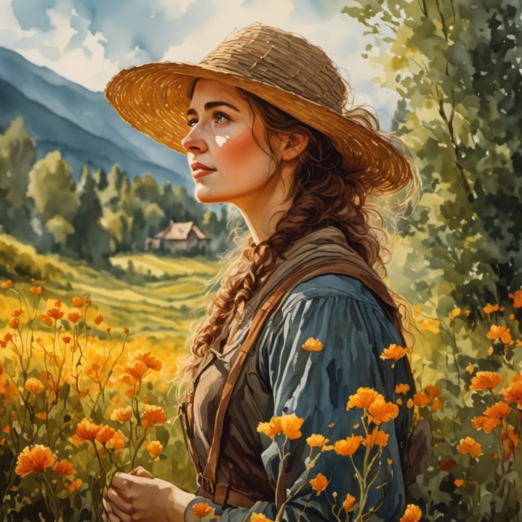 Russian Farmer Woman Working in Spring Field