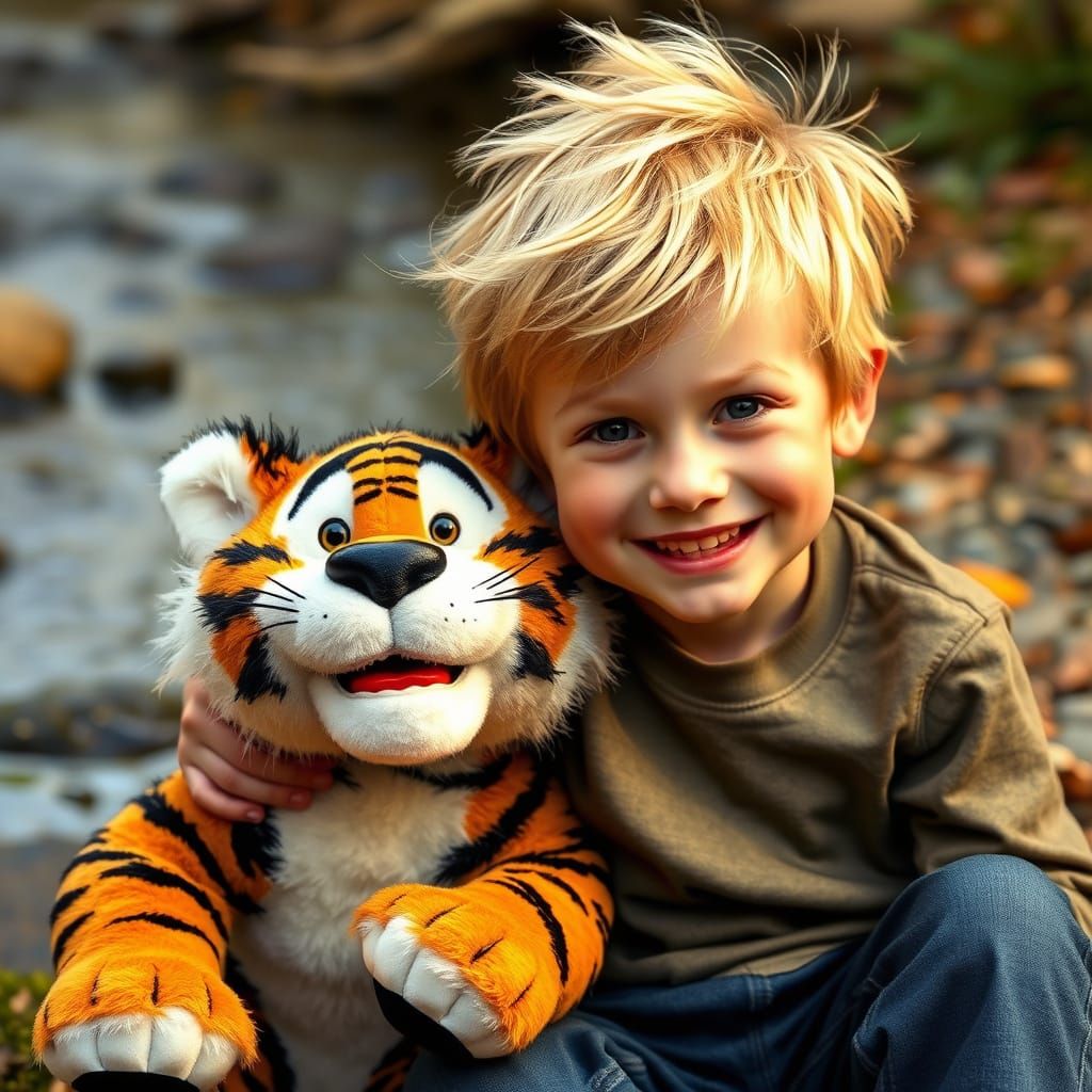 Realistic Portrait of Calvin and Hobbes Playing