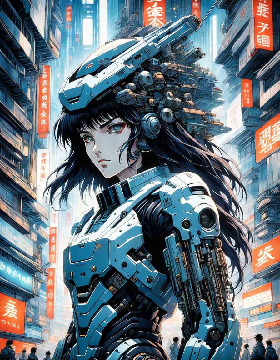 Ghost in the Shell Inspired Cyberpunk Manga Art