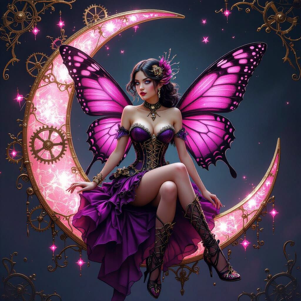 Steampunk Fairy on Jeweled Moon