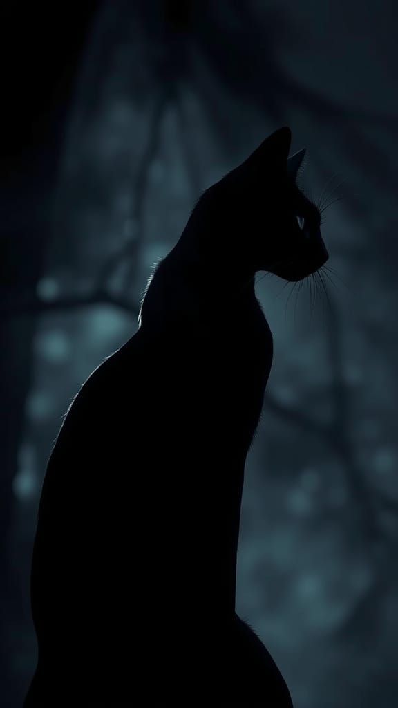 Ethereal Black Cat Silhouette in a Haunting Surrealist Lands...
