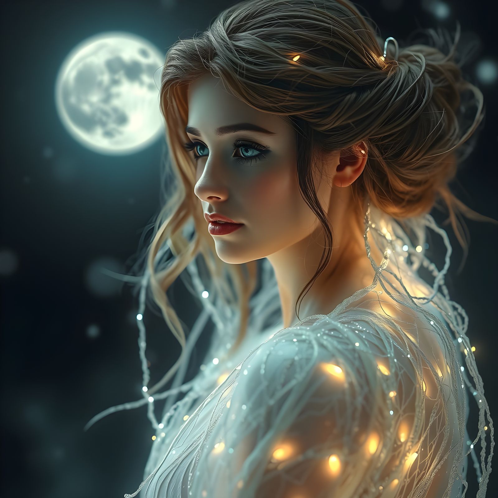 Ethereal Moonlit Goddess in Delicate, Magical Realism