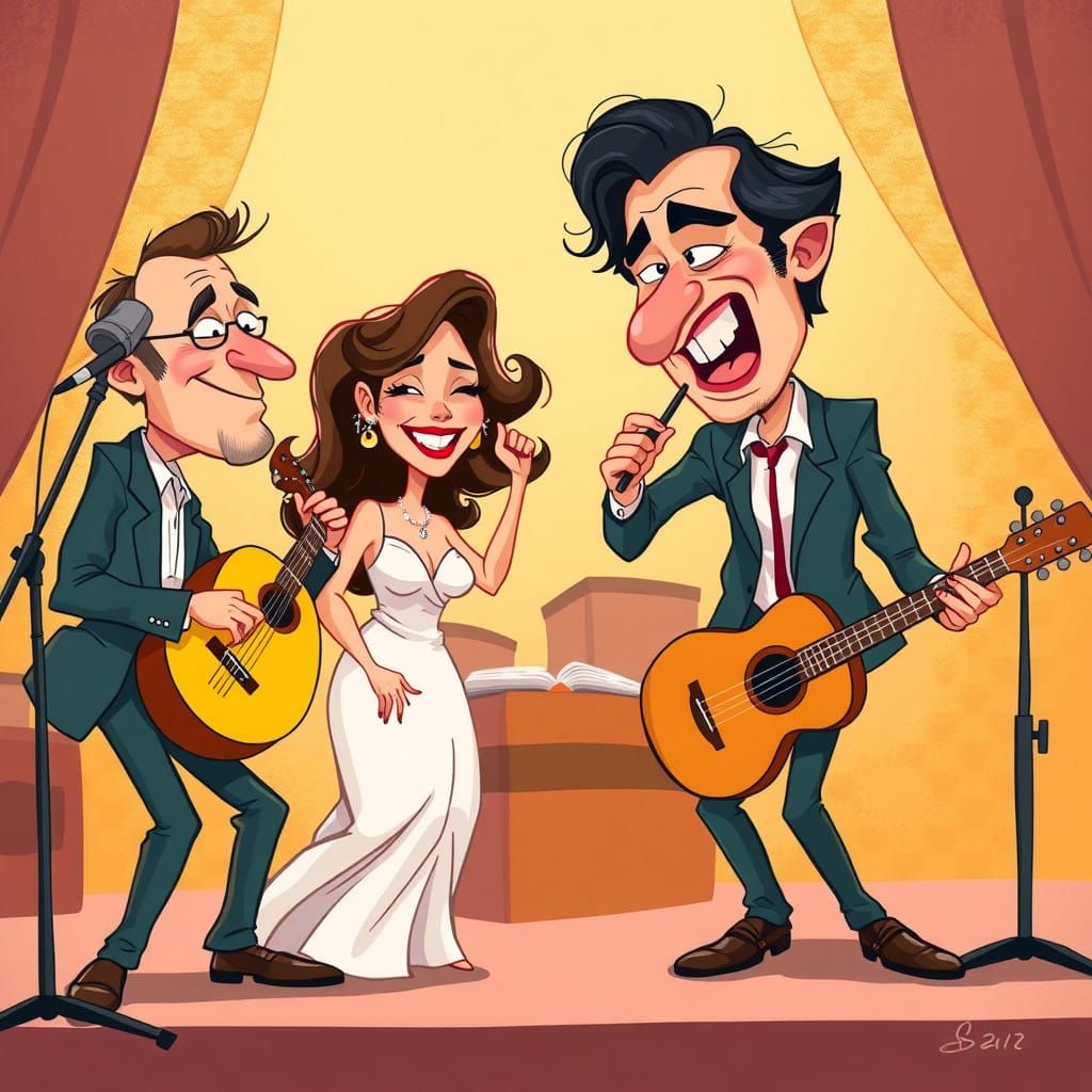 Humorous Music Duel in Cartoon Style