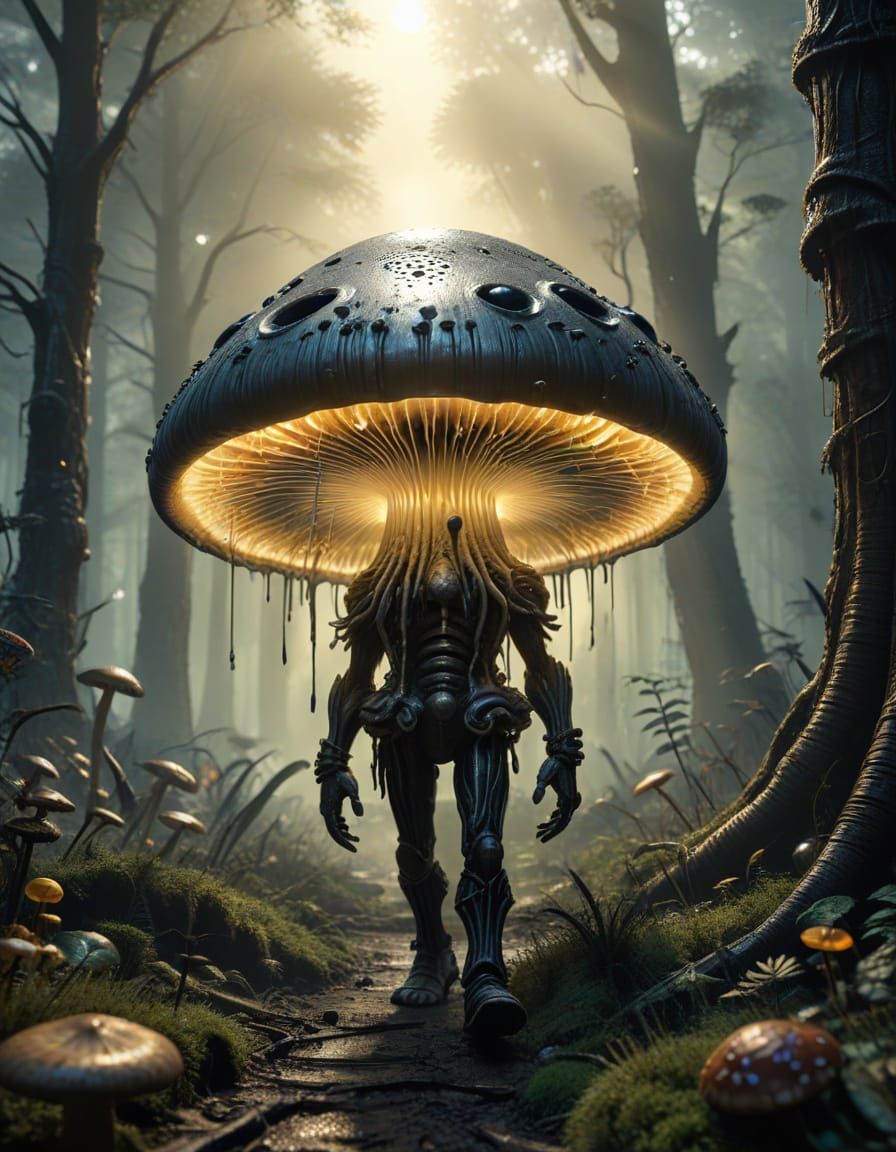 Nightmarish Mushroom Human Hybrid in Anime Style