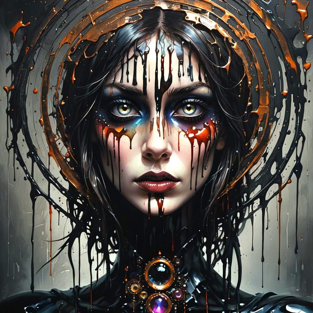 Abstract Portrait with Dark Circle and Color Streaks