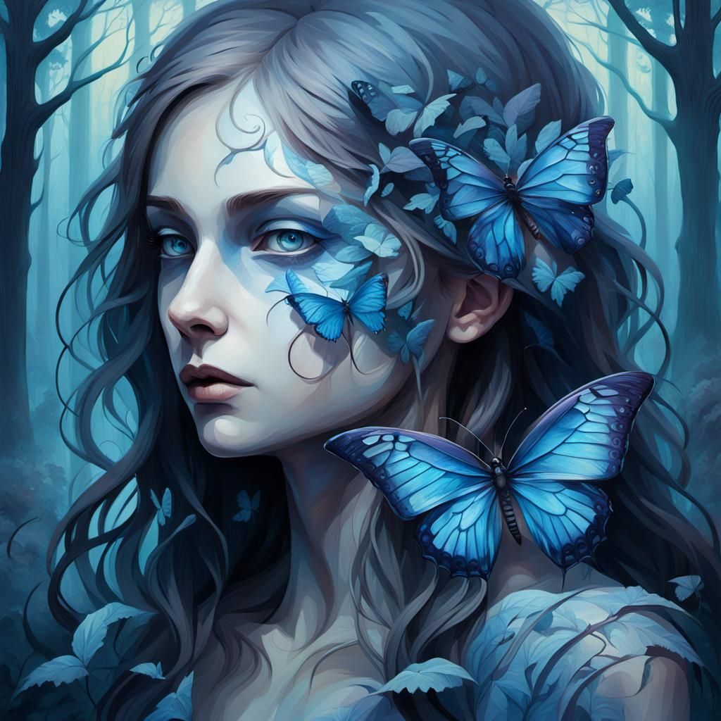 Slenderman and Butterfly Portrait in Eerie Forest
