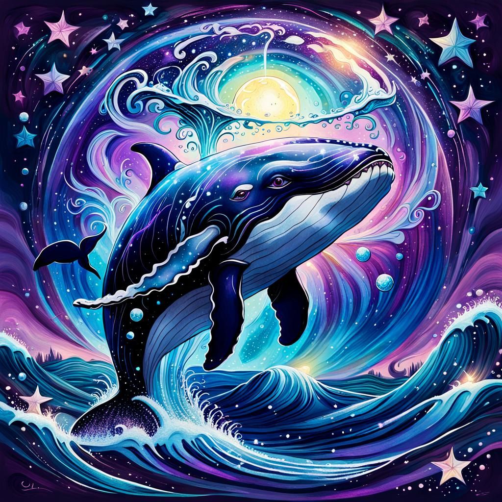 Orb Containing Star Whale in Splash Art Style