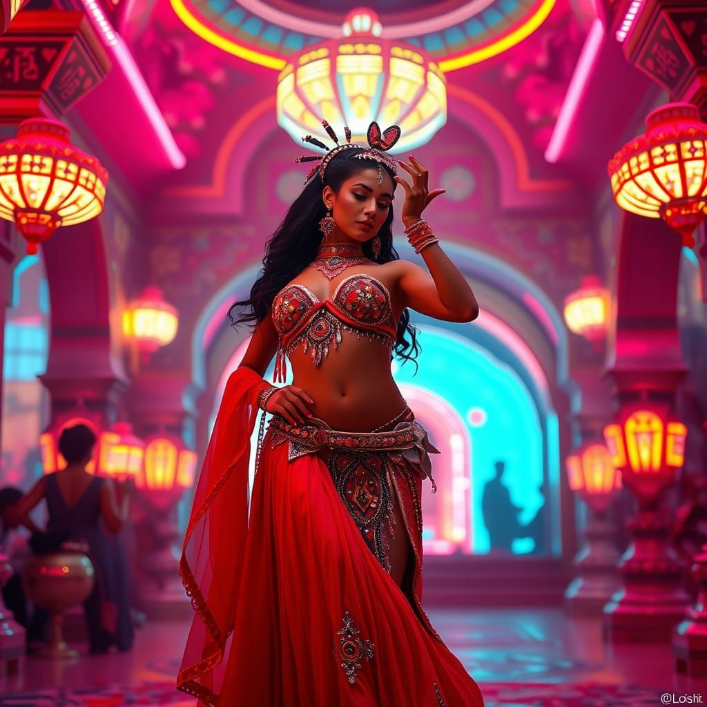 Neon Belly Dancer in Middle Eastern Palace