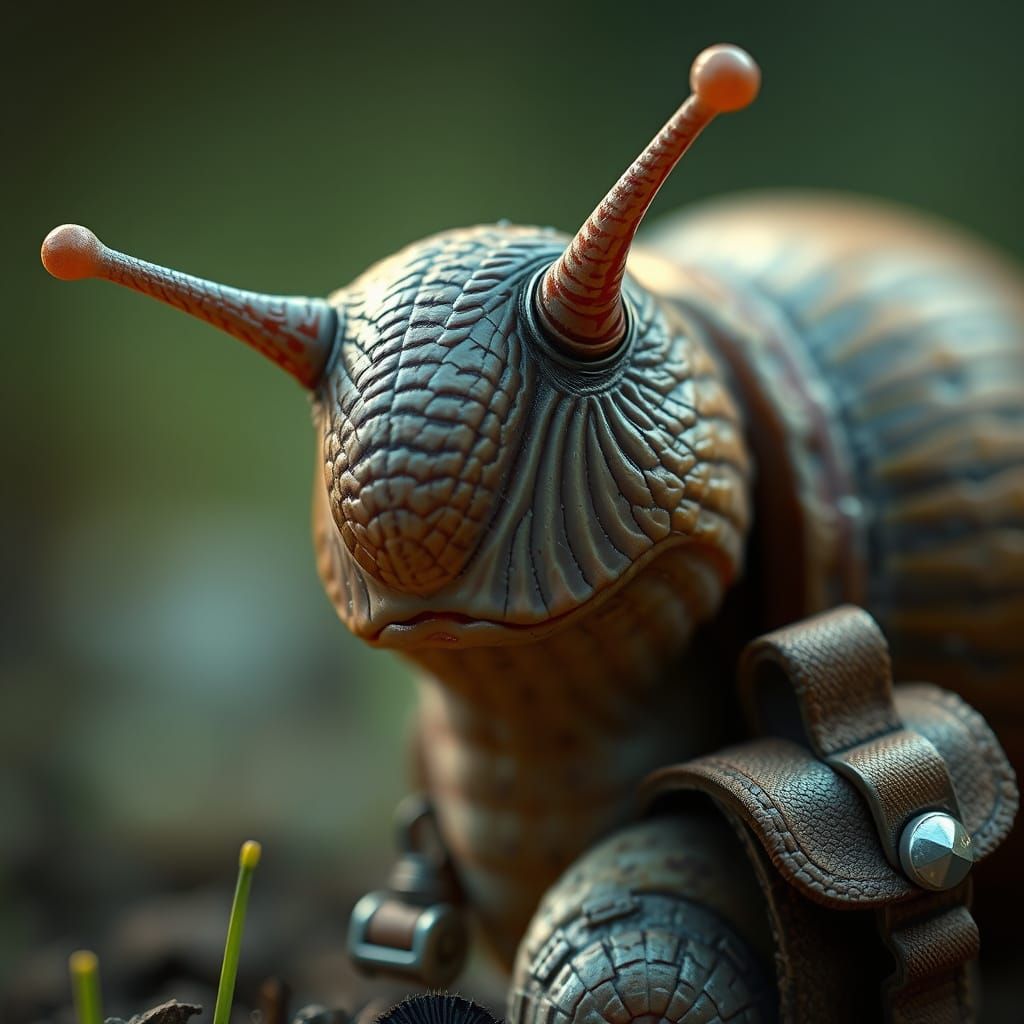Snail with Backpack: Hyper-Realistic Digital Art