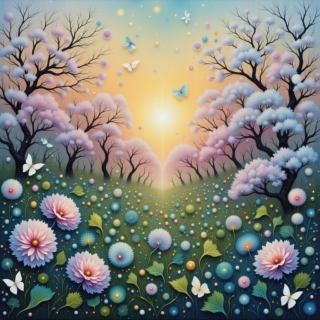 Cherry Blossom Field in Surreal Impressionism Style