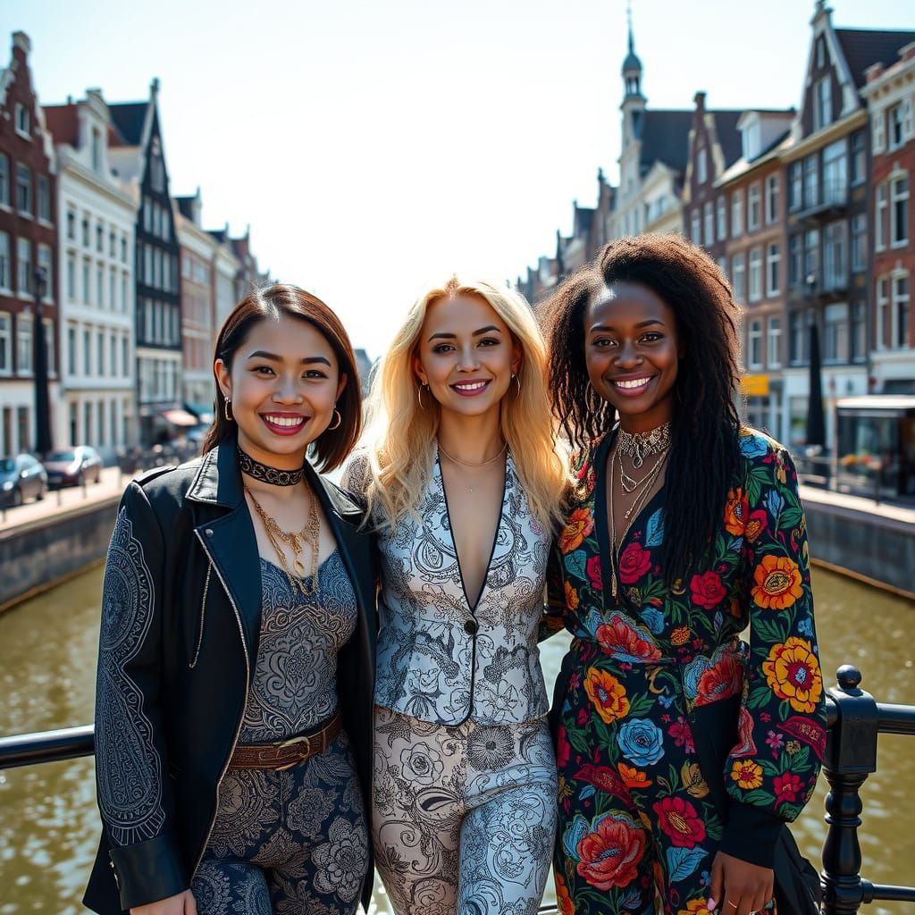 Diverse Women in Amsterdam, Illustrative Art Style