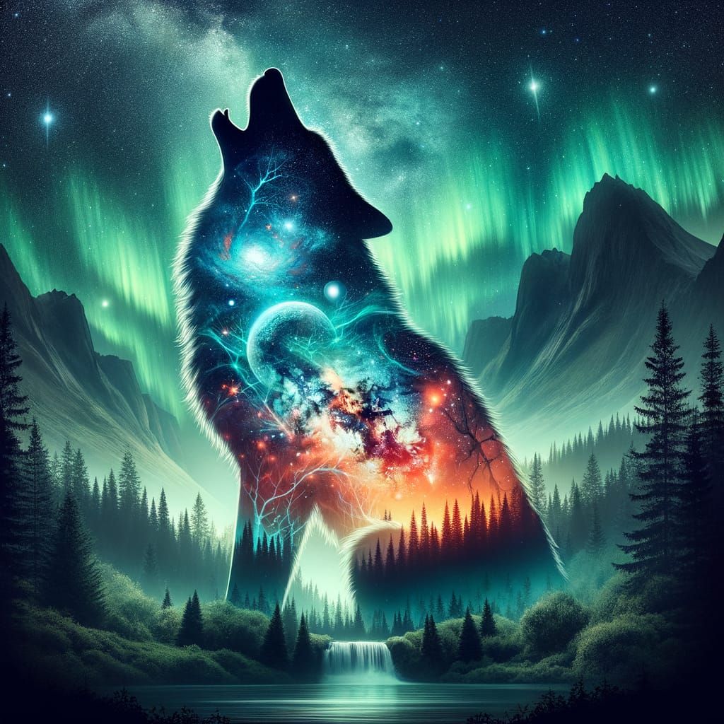 Wolf Nebula Double Exposure in Cosmic Forest