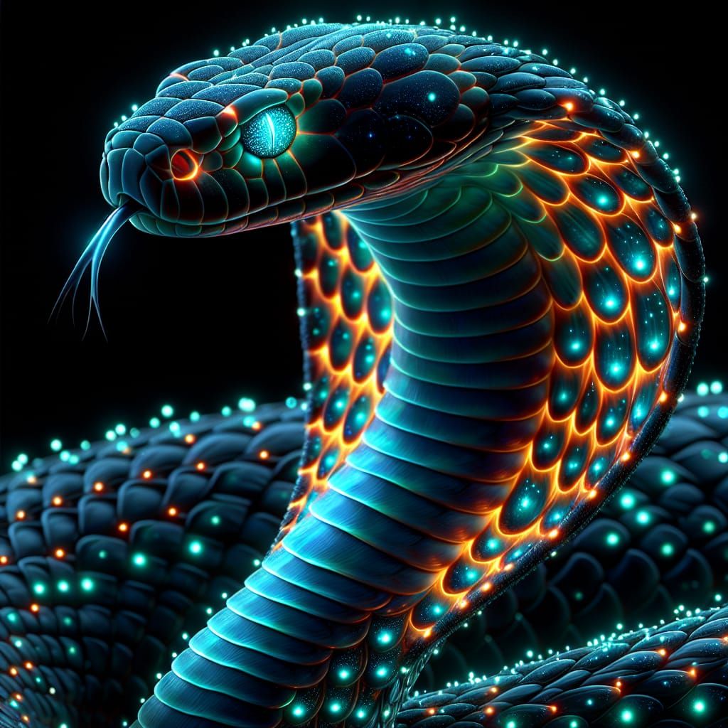 Bioluminescent King Cobra in Detailed Digital Painting