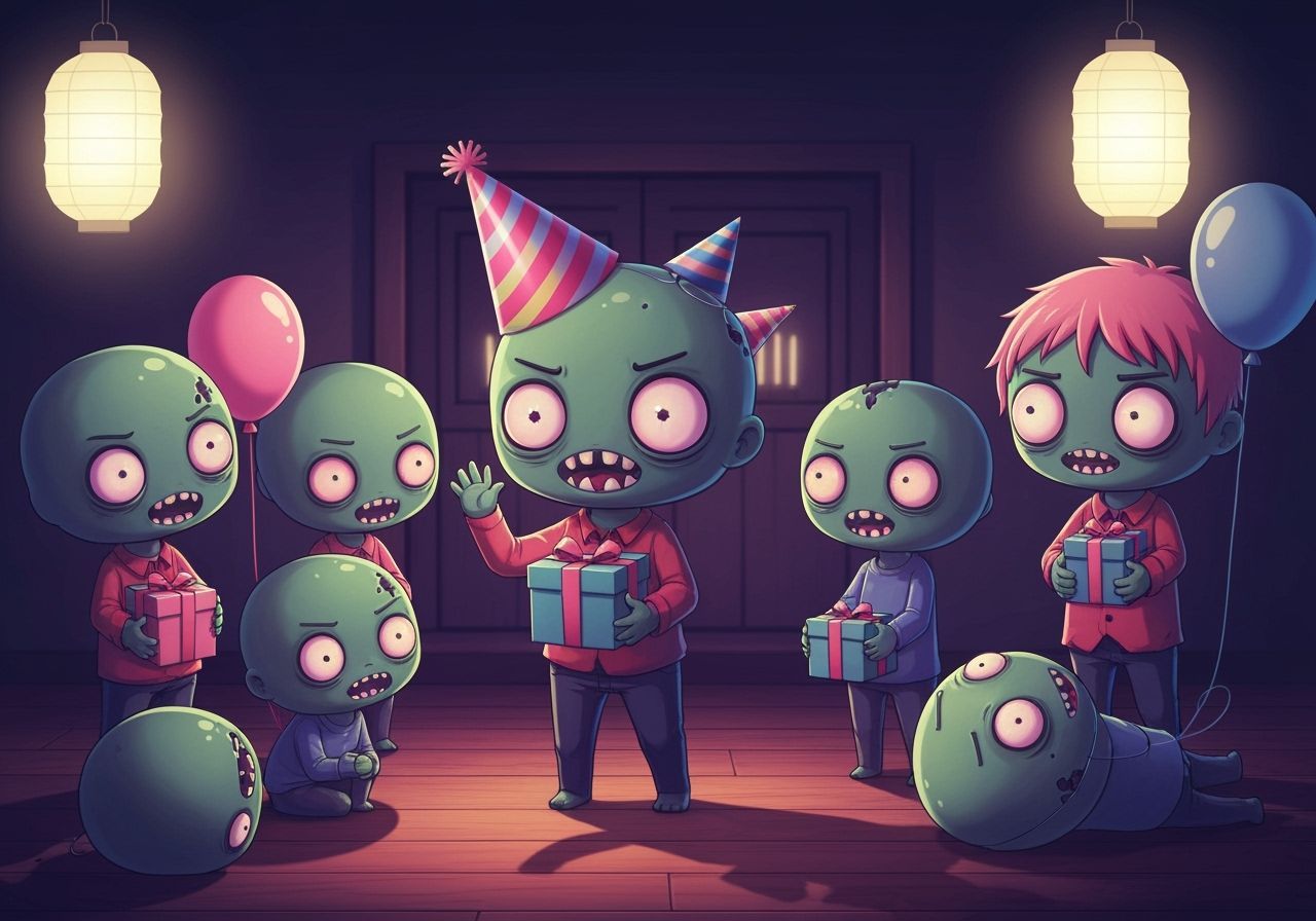 Adorable Chibi Zombies Celebrate Birthday Party in Spooky-Cu...