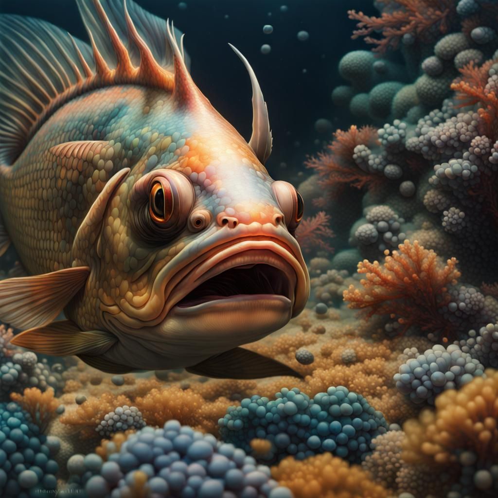 Colorful Alien Fish Painting in Hyperreal Style