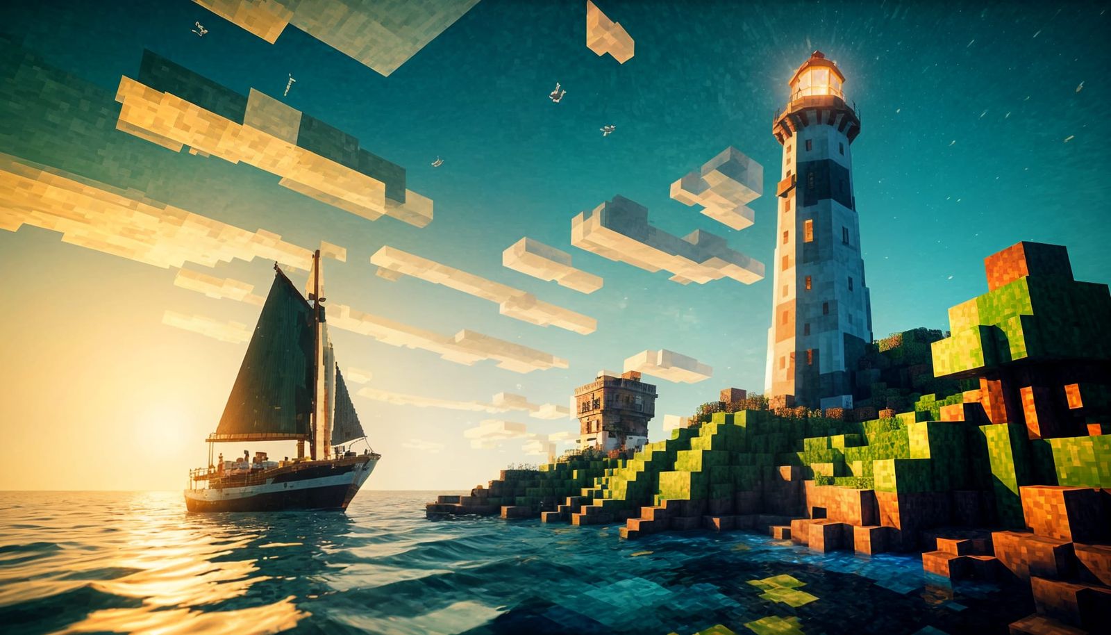 Minecraft Seaside Lighthouse in Neo-Impressionist Style