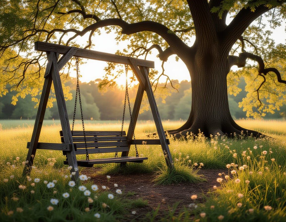 Ethereal Flowers Bloom Around Abandoned Swing Set