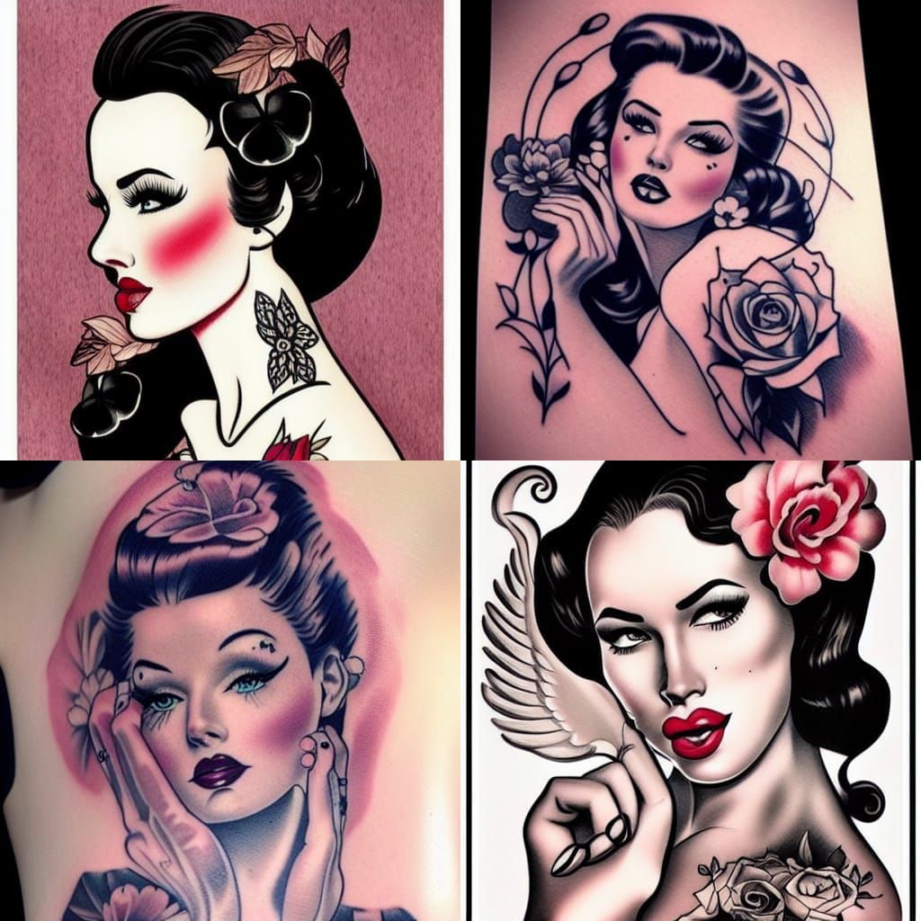 Classic Pin-Up Tattoo Art Illustration