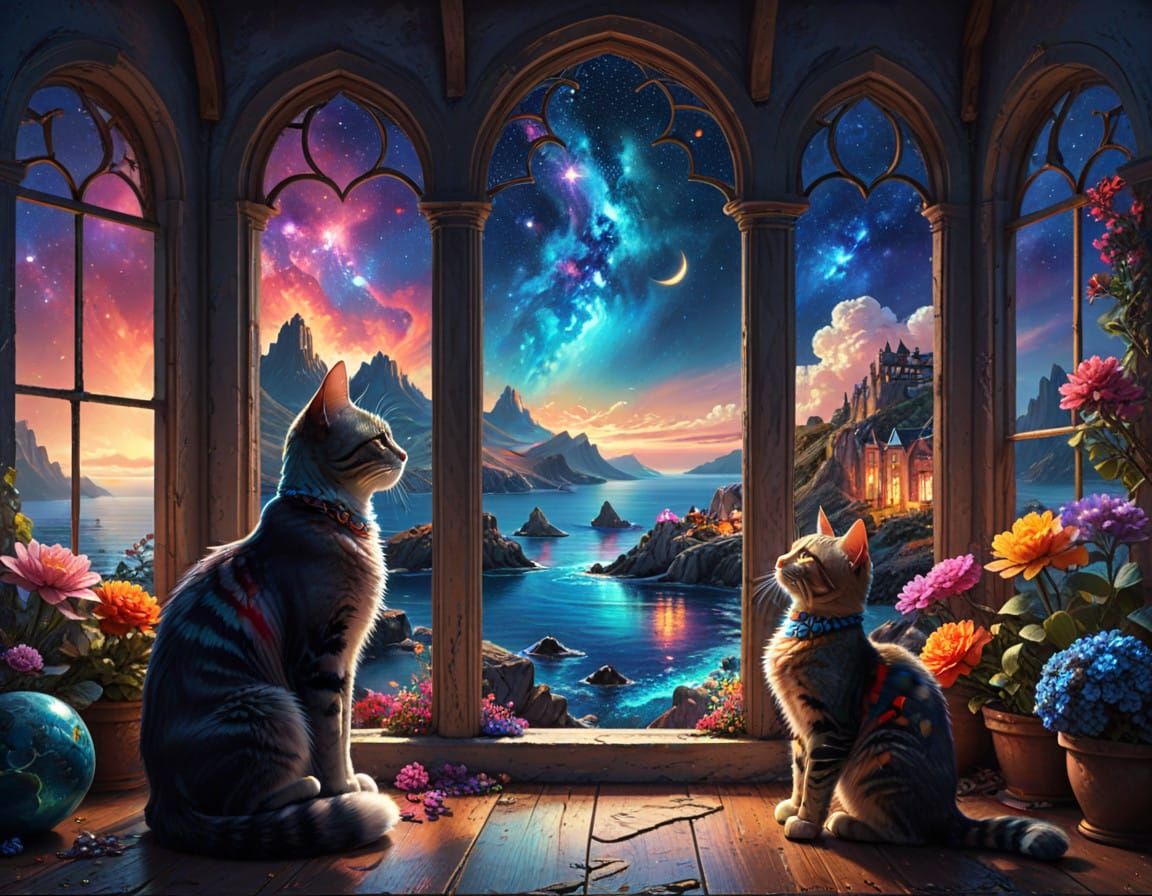 Peaceful Baroque Living with Majestic Night Sky and Ocean Vi...