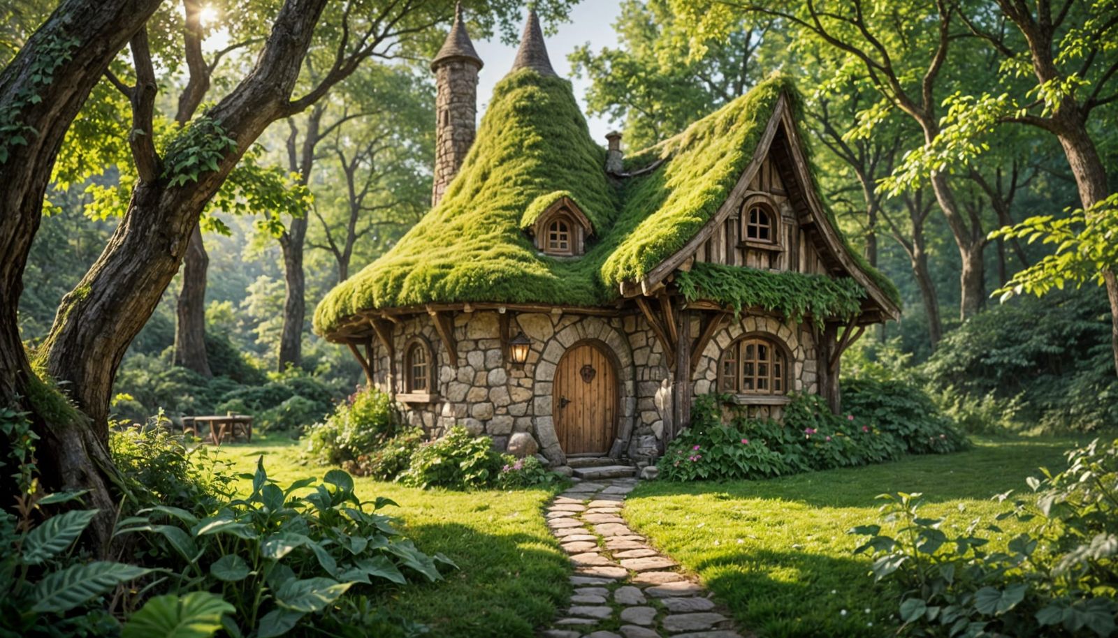 Rustic Woodland Hut with Curved Roof and Tower