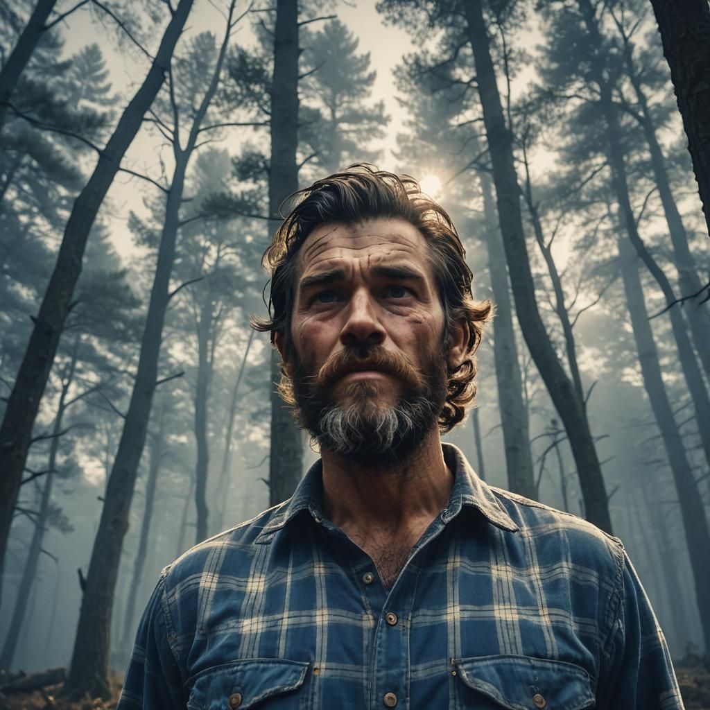 Hillbilly Superhero Swigging Moonshine in Misty Forest