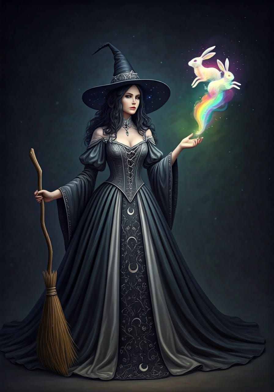 Mystical Witch Creates Rainbow Rabbit Illusion