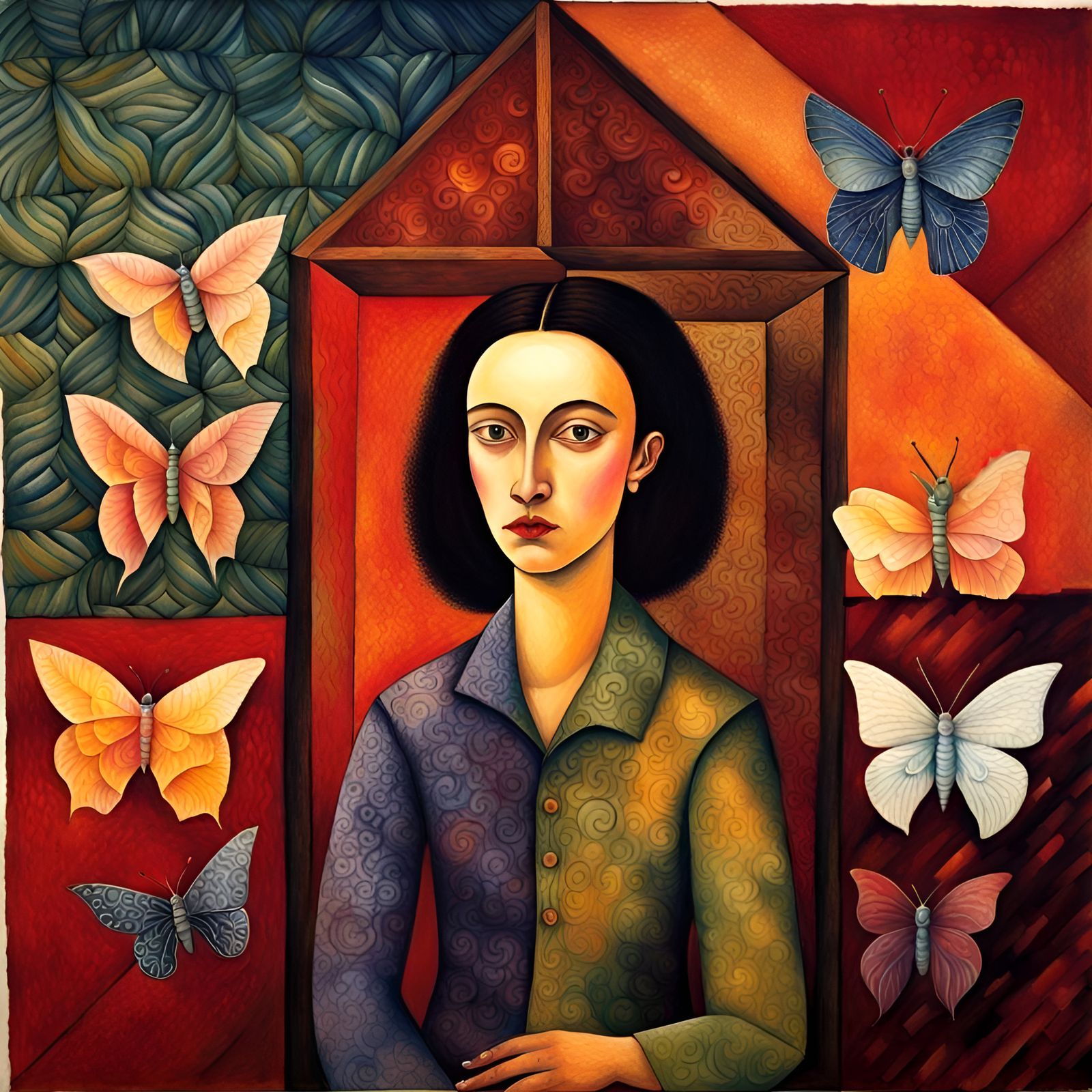 Art Nouveau Docent Portrait in Surreal Batik Style