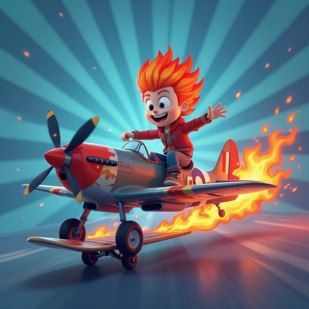 Flameboy Skateboarding in Fiery 3D Digital Art
