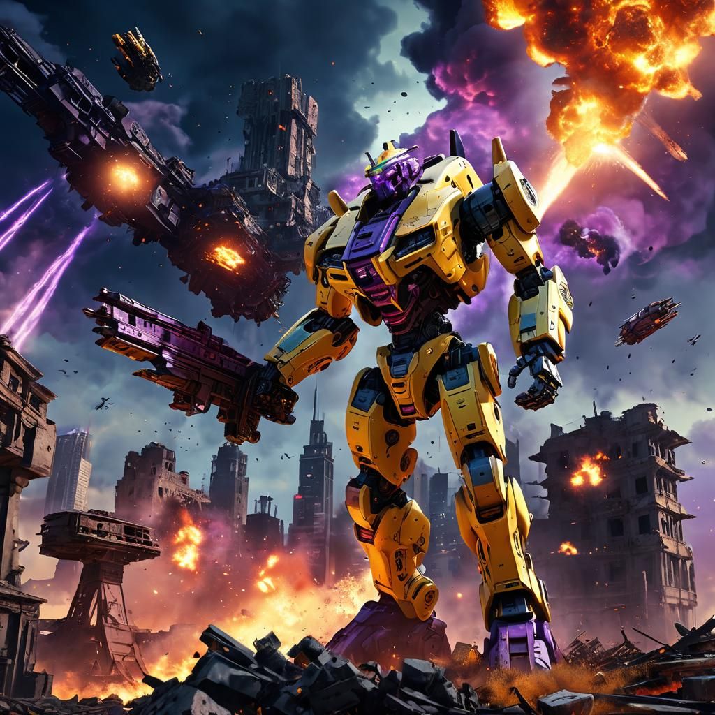 Epic Mecha Rises in Post-Apocalyptic Cityscape