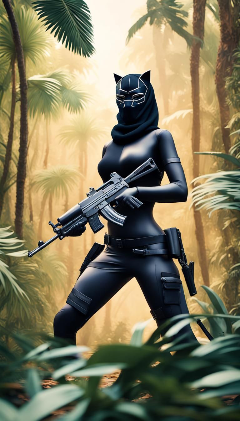 Woman Riding a Panther in Origami Style