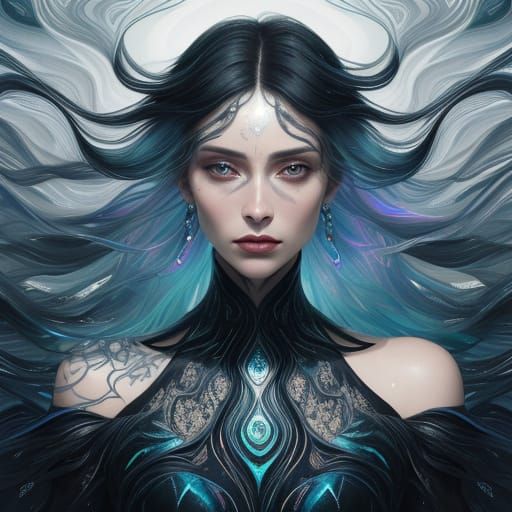 Elegant Surrealist Portrait in Mixed Media Art