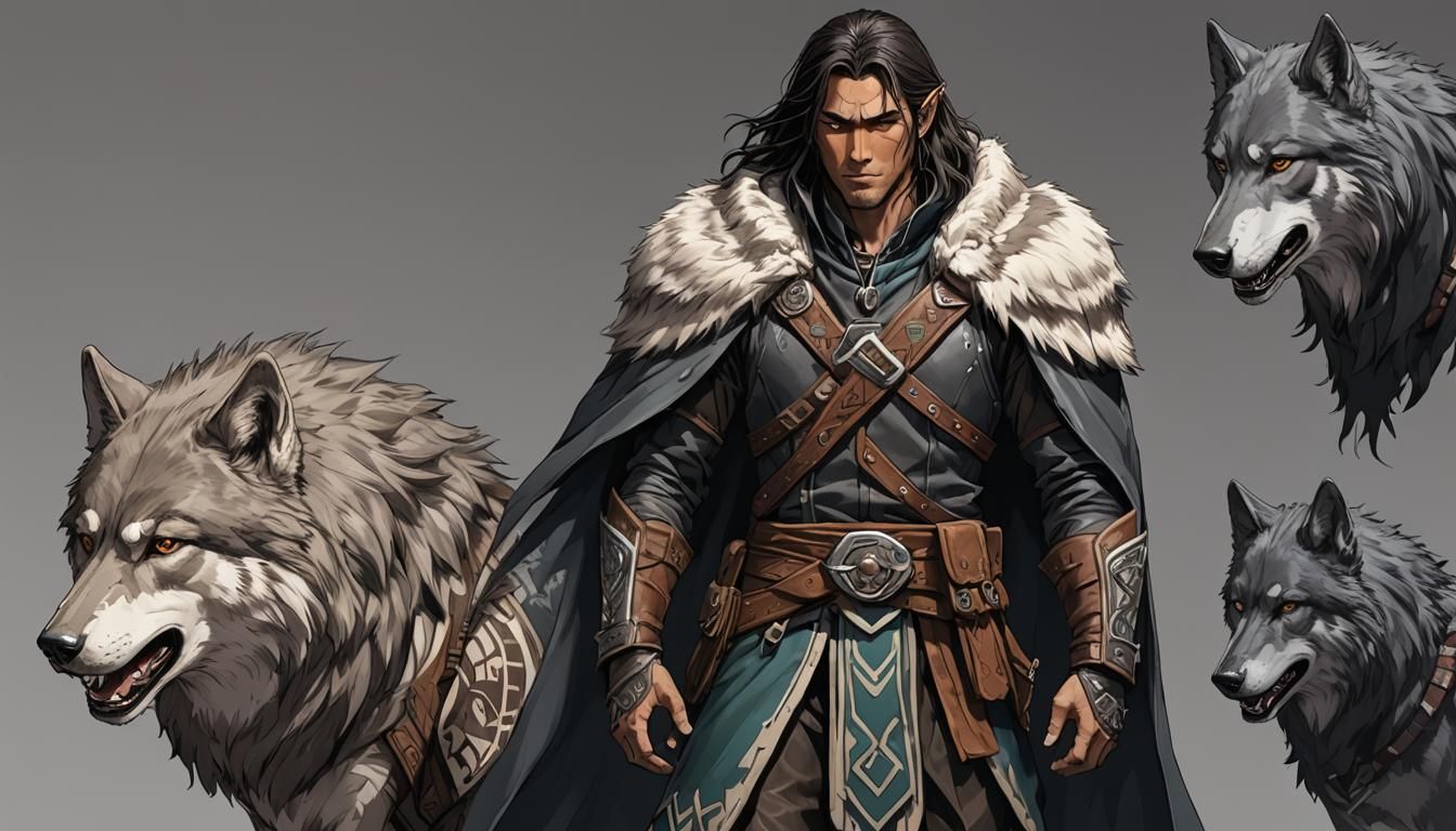 Half-Elf Ranger with Wolf in Anime Style