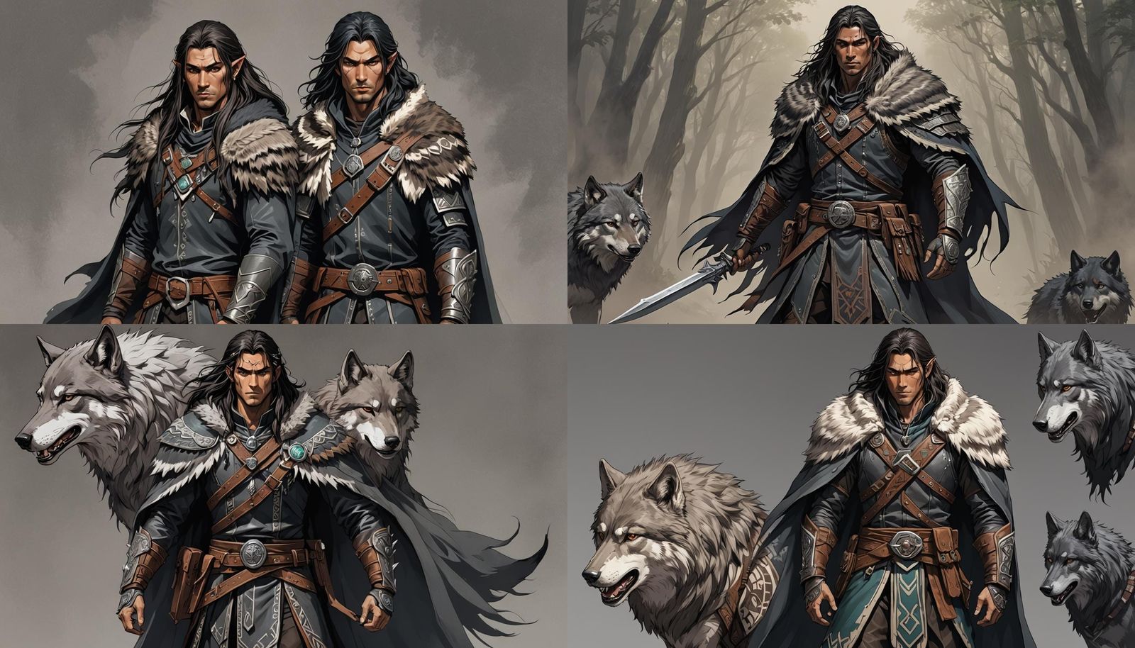 Half-Elf Ranger with Dire Wolf in Manga Style