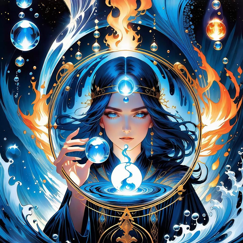 Fiery Water Witch Tarot Card in Alcohol Ink