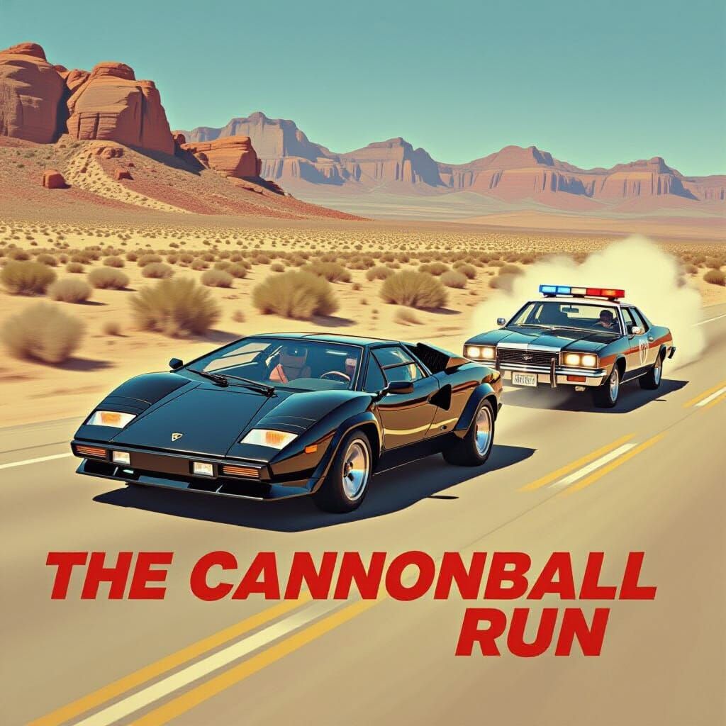 Cannonball Run: Retro Poster of Lamborghini Chase